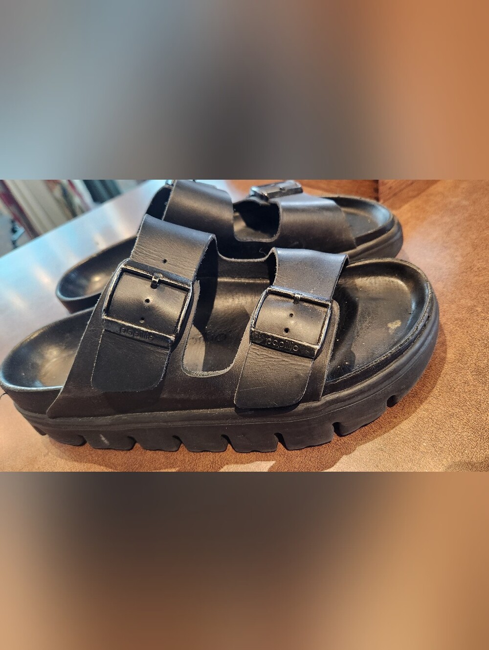 Papillio / Birkenstock Platform - black leather Sandal